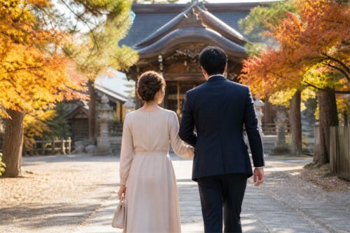 秋の神社での穏やかなお参り
